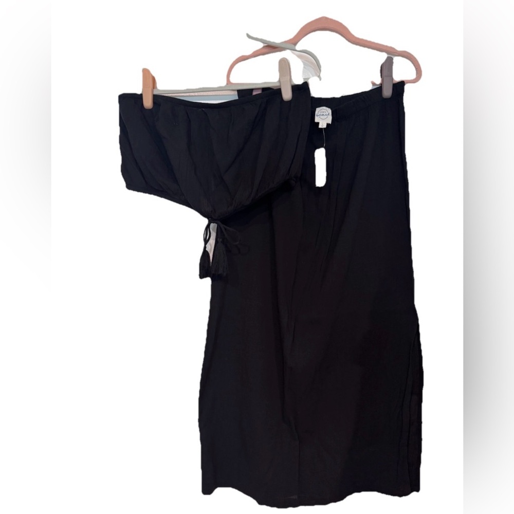 Loft Beach Two piece 100% cotton Black Strapless Dress with drawstring